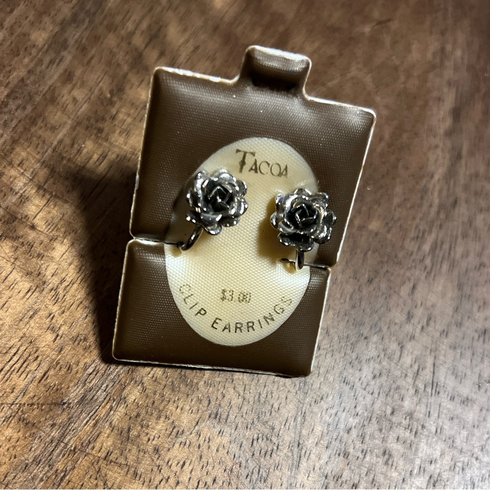 Vintage Tacoa Silver Rose Clip Earrings